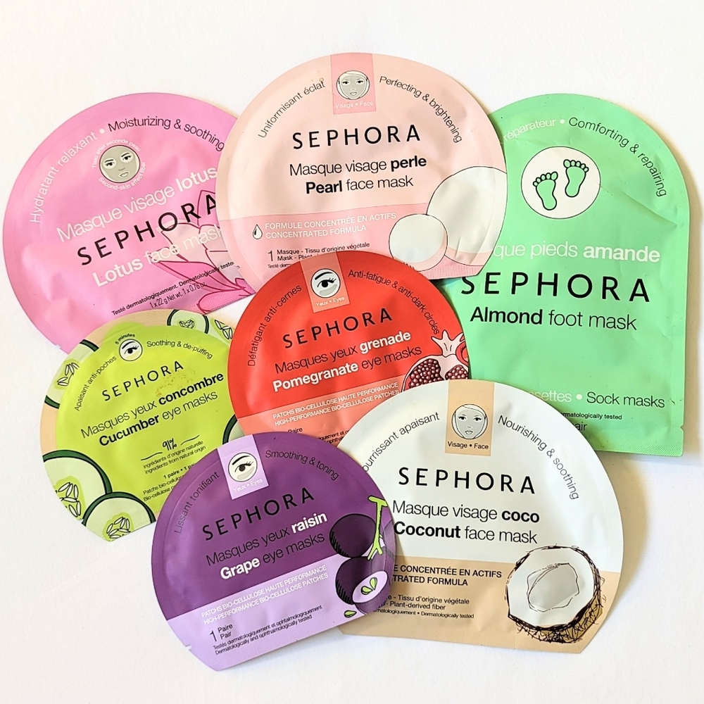 Sephora sheet face, eye and foot masks